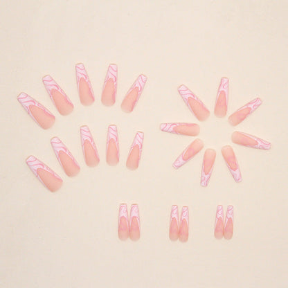 Heart stripe fake nails with pink and white heart stripe design
