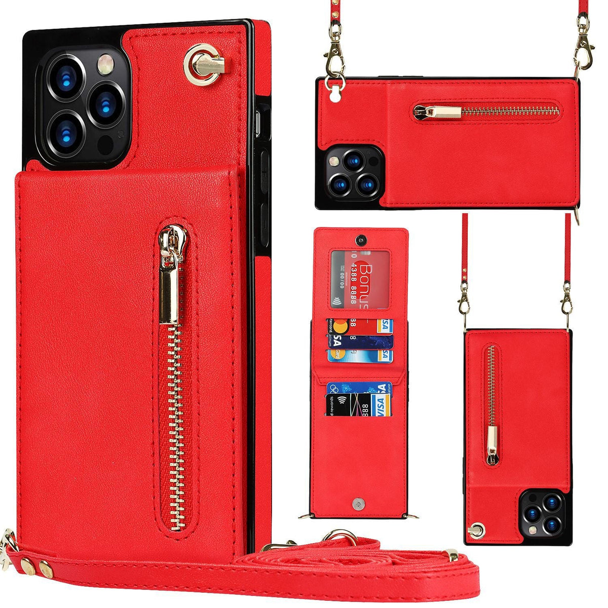 Zipper phone case crossbody with adjustable strap and zippered compartments