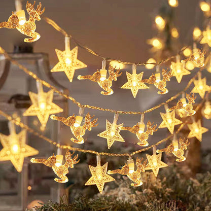 LED elk Christmas tree snowflake star light string with festive illuminated decorations