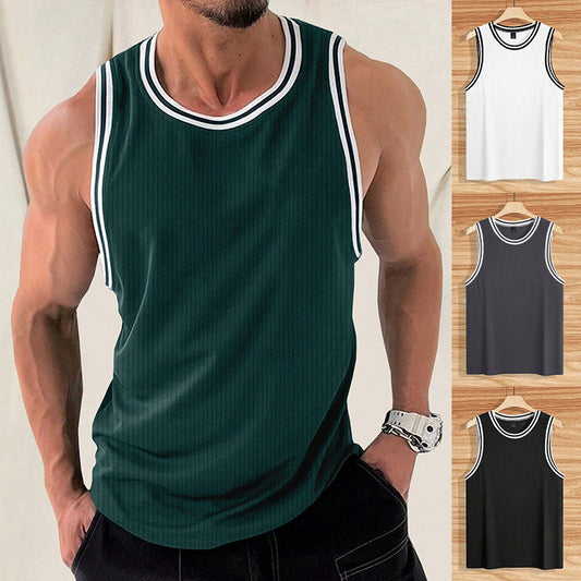 Knitted vertical stripes slim-fitting fitness sports vest in black and white