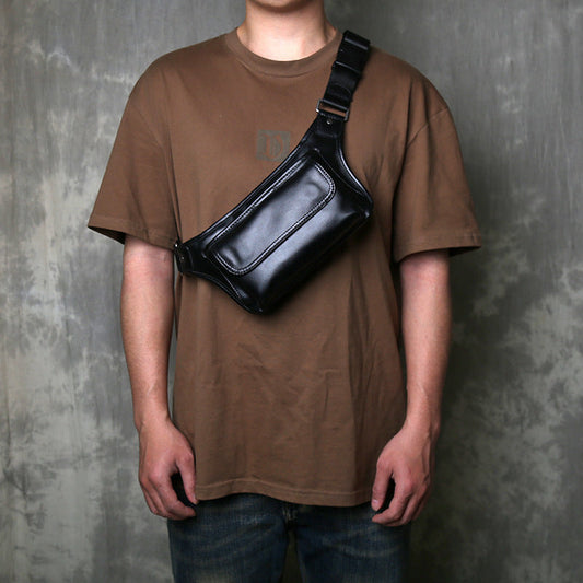 Single-shoulder genuine leather crossbody chest bag and waist bag with large-capacity multi-functional design