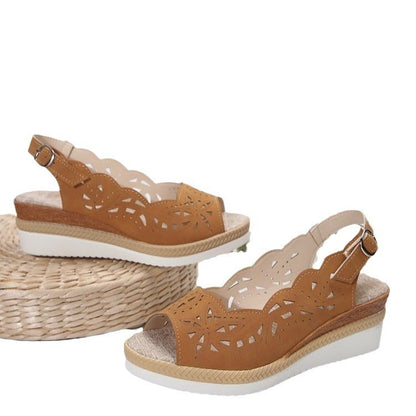Women's plus-size wedge sandals with thick sole and cross straps inscribed My Store