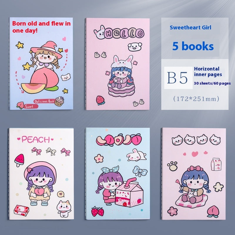 Thickened A5 practice notebook with simple girl-heart cover design by My Store
