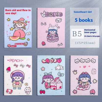 Thickened A5 practice notebook with simple girl-heart cover design by My Store
