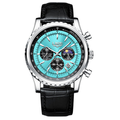 New men's multifunctional waterproof watch with black dial and durable wristband