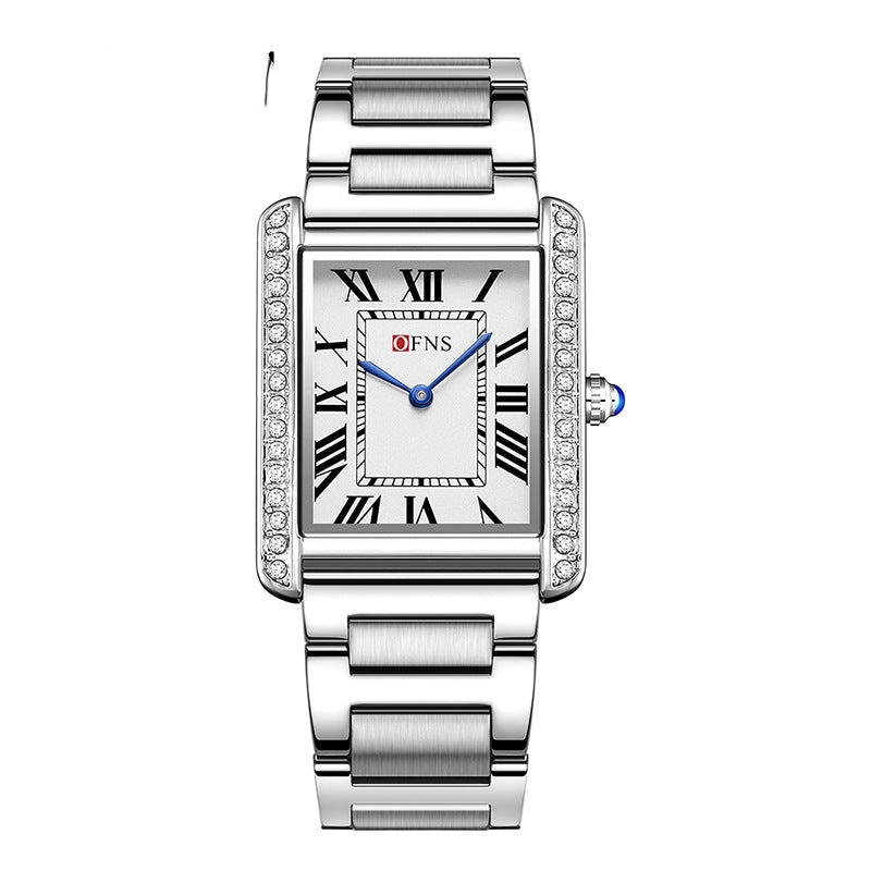 Retro diamond-inlaid women's quartz watch with an elegant vintage design