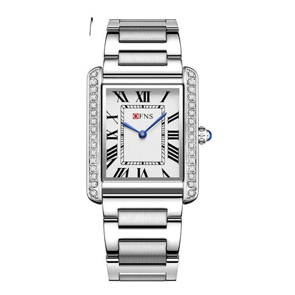 Retro diamond-inlaid women's quartz watch with an elegant vintage design