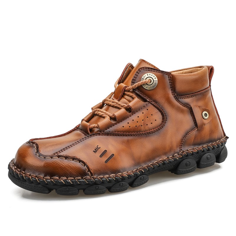 BackupMyFilesNow® chic high-top leather grip shoes featuring stylish design and durable soles, shown from a side angle.