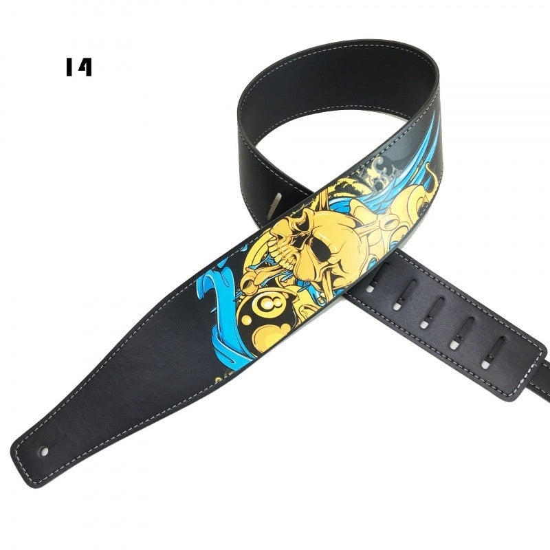 Color printing folk guitar shoulder strap, musical instrument accessory with vibrant patterned design