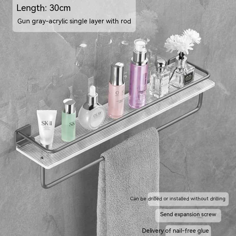 Acrylic bathroom storage rack for organizing folded towels and bathroom essentials
