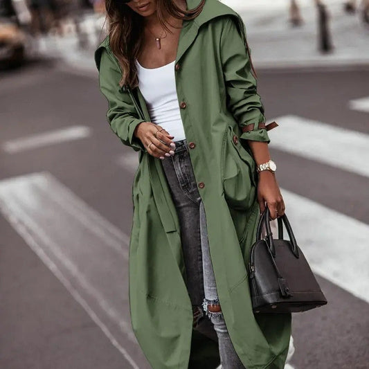 Women’s casual mid-length lapel trench coat in a fashion-forward style