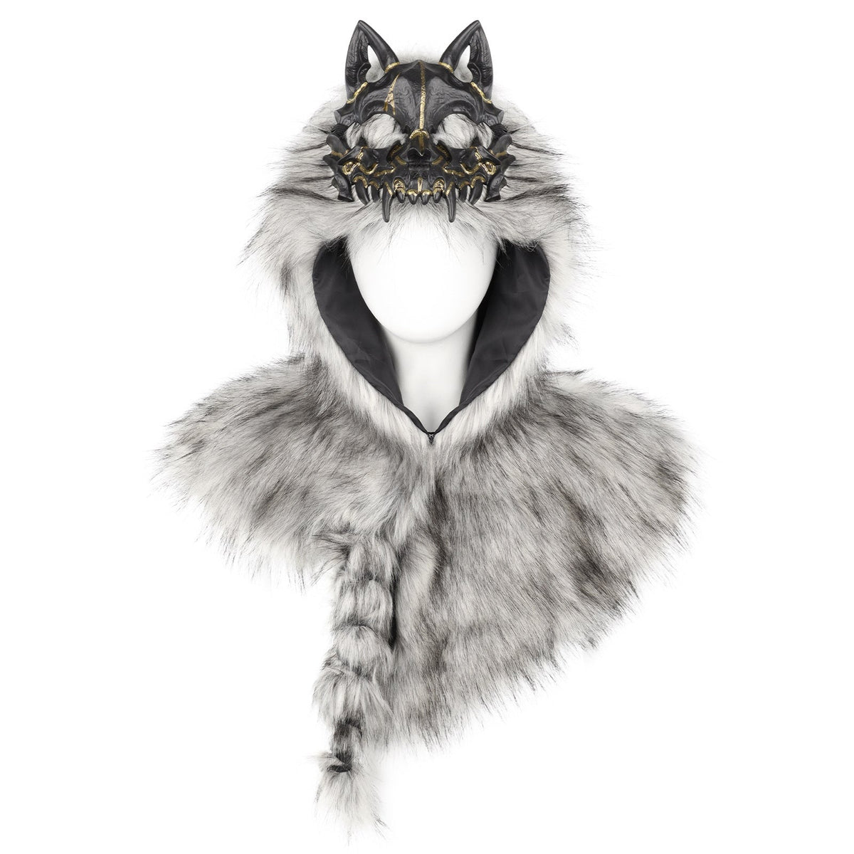 Halloween party performance costume cape in black, displayed flat with flowing fabric and dramatic design details