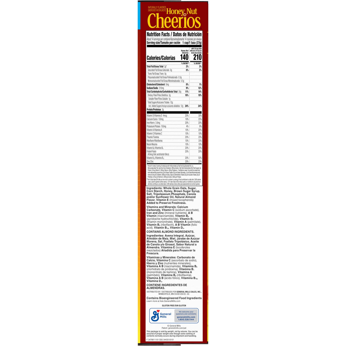 BackUpMyFileSnow® Honey Nut Cheerios breakfast cereal in family size box, showing a bowl of gluten-free, heart-healthy cereal.