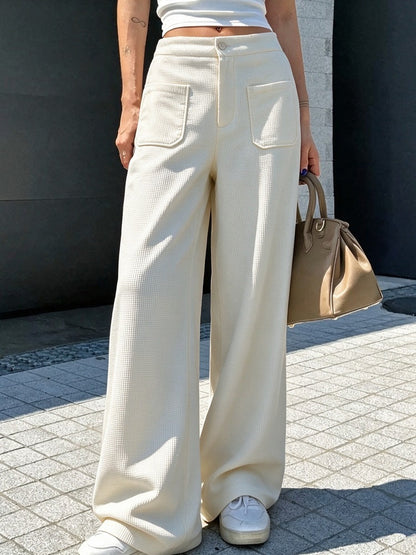 Women's casual loose-fit waffle-knit multicolor wide-leg pants front view