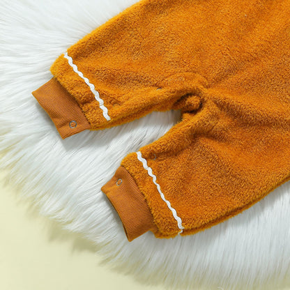 Children's Christmas infant fur hooded one-piece in solid color