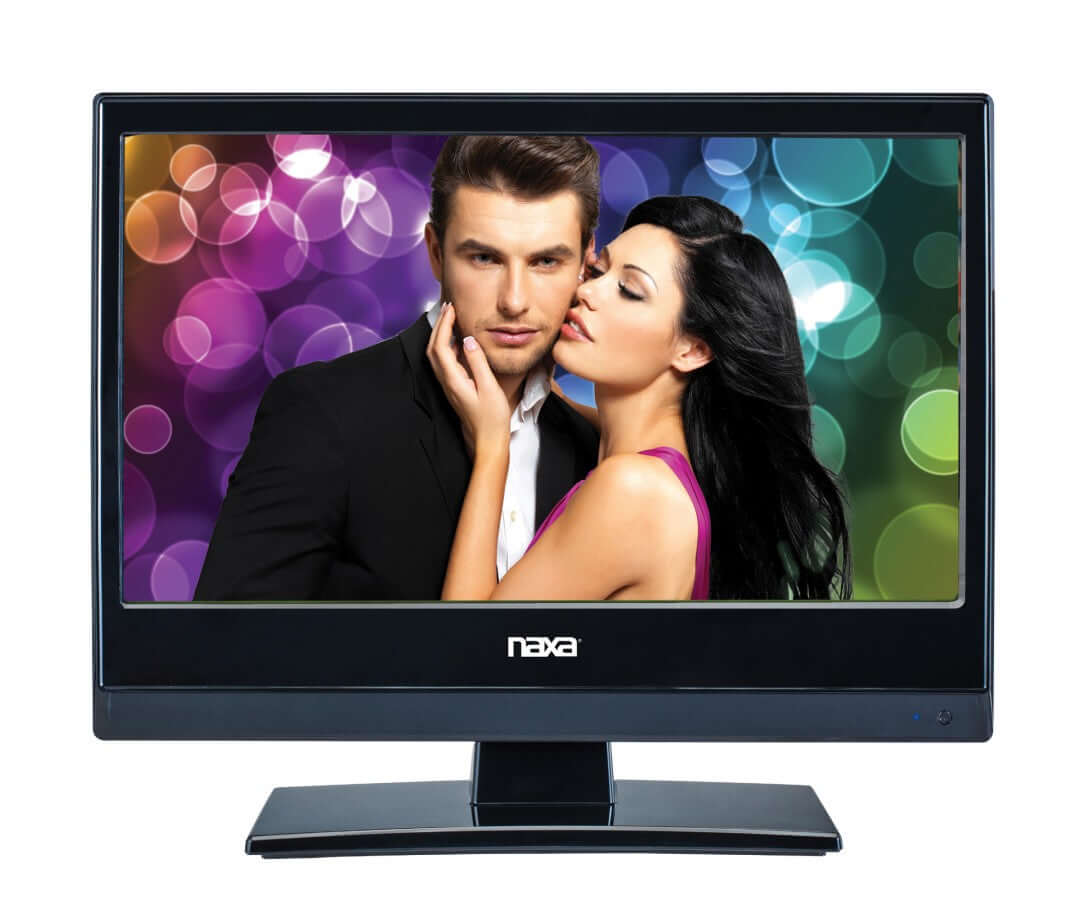 Naxa 13.3-inch 12V LED HDTV with DVD player and media ports, suited for car use, shown with screen and TV controls