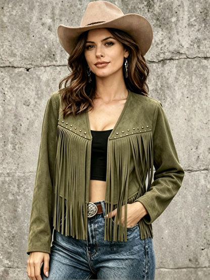 Women’s solid-color rivet-embellished long-sleeve cardigan coat by My Store