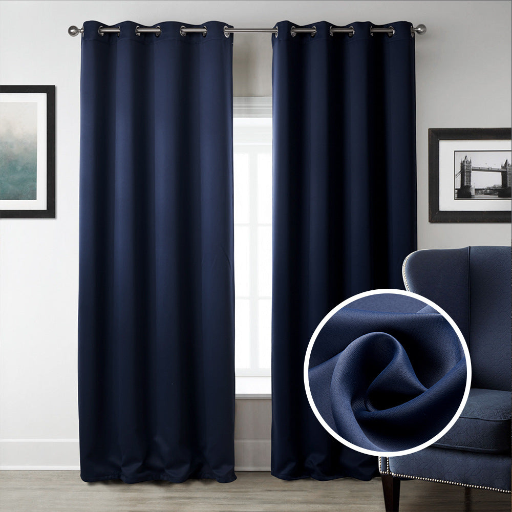 Dark blue blackout fabric printed curtains for bedroom window