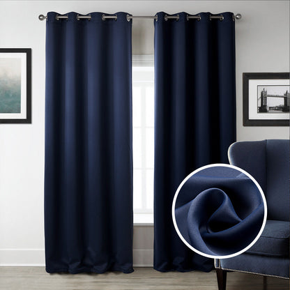 Dark blue blackout fabric printed curtains for bedroom window