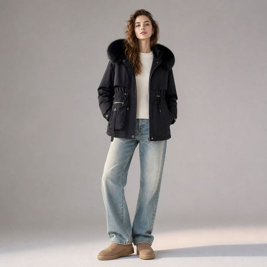 Waist slimming fashion casual jacket for women, front view in a modern fitted design