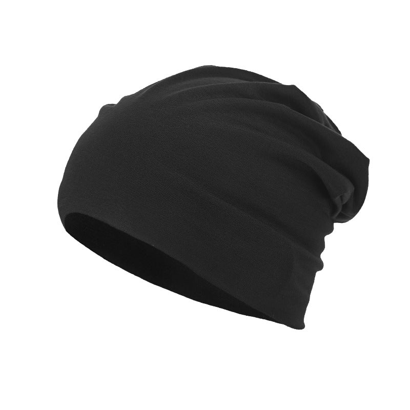 Solid-color slouchy beanie with a knitted wrap-around design for all-season wear
