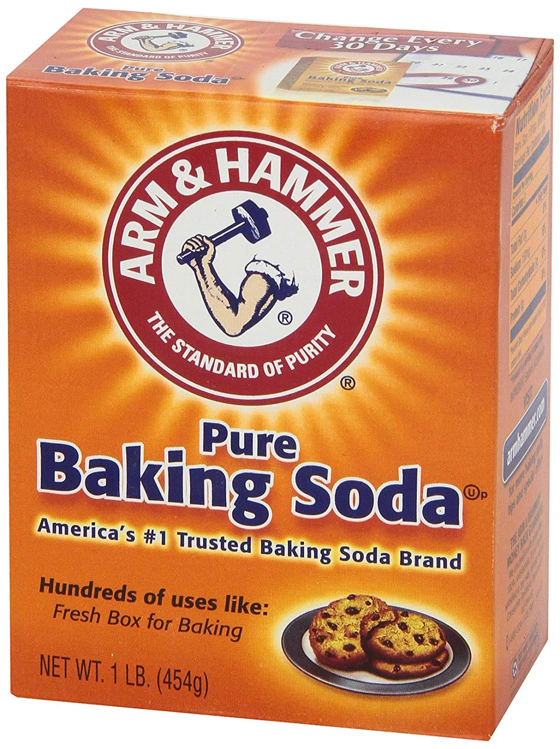 Arm & Hammer Pure Baking Soda 16 oz trio in white boxes, versatile for cleaning and baking uses.
