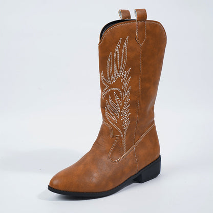 Cross-border plus-size women's tall boots for fall and winter in black faux leather