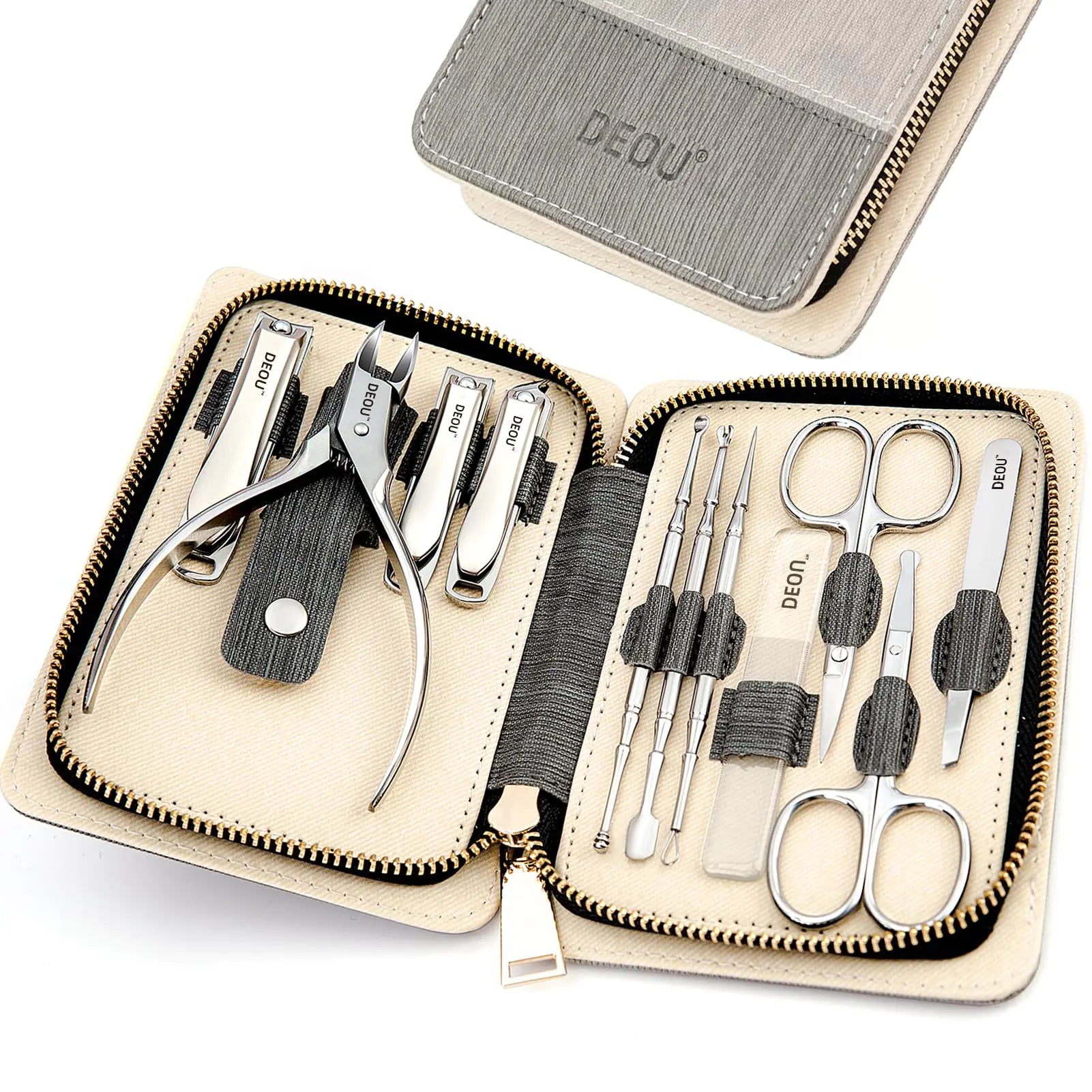 DEOU Manicure Sets Nail Clippers Stainless Steel Manicure and Pedicure kit Girls Professional Nail Files and Mens Grooming Scissors Tools for Home Personal Care or Gifts (Gray)