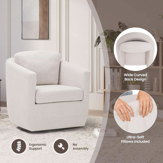 Beige 360 Degrees Swivel Armchairs Fully Assembled