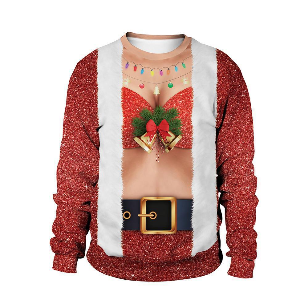 Christmas printed round neck sweater for men and women, featuring festive holiday design