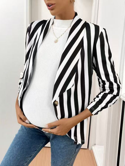Women's lapel-striped single-button cardigan blazer in a tailored design