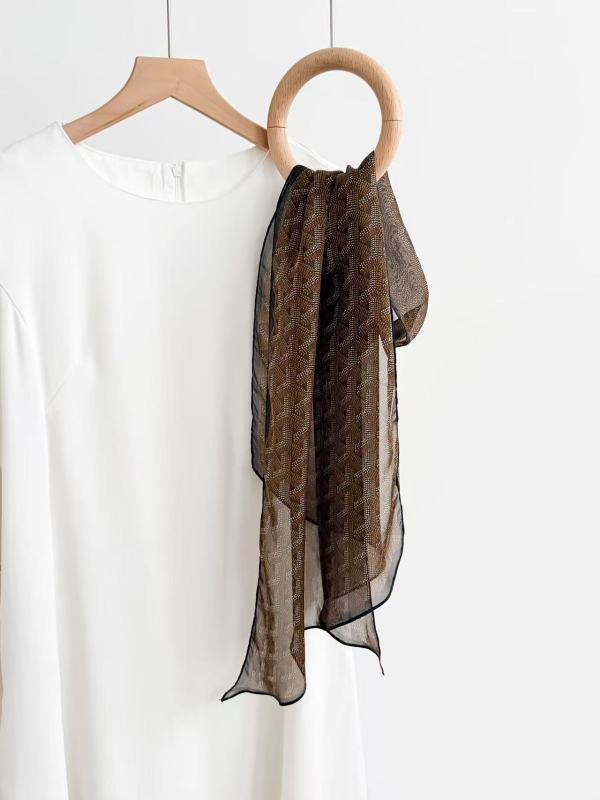 Spring lightweight narrow long silk scarf, folded fabric detail; My Store brand