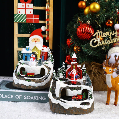 Christmas rotating train resin decoration with concert scene and festive details