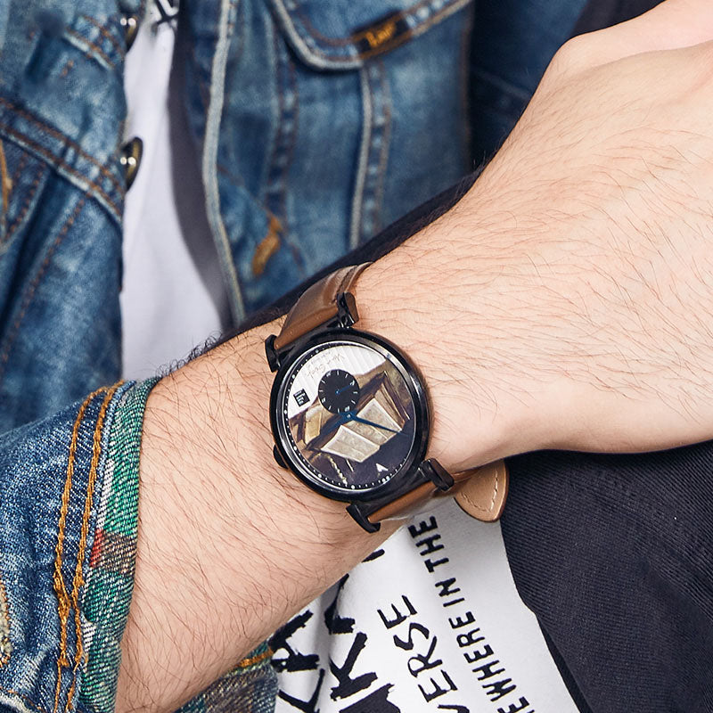 Van Gogh men's quartz wrist watch with 3D-printed artistic design