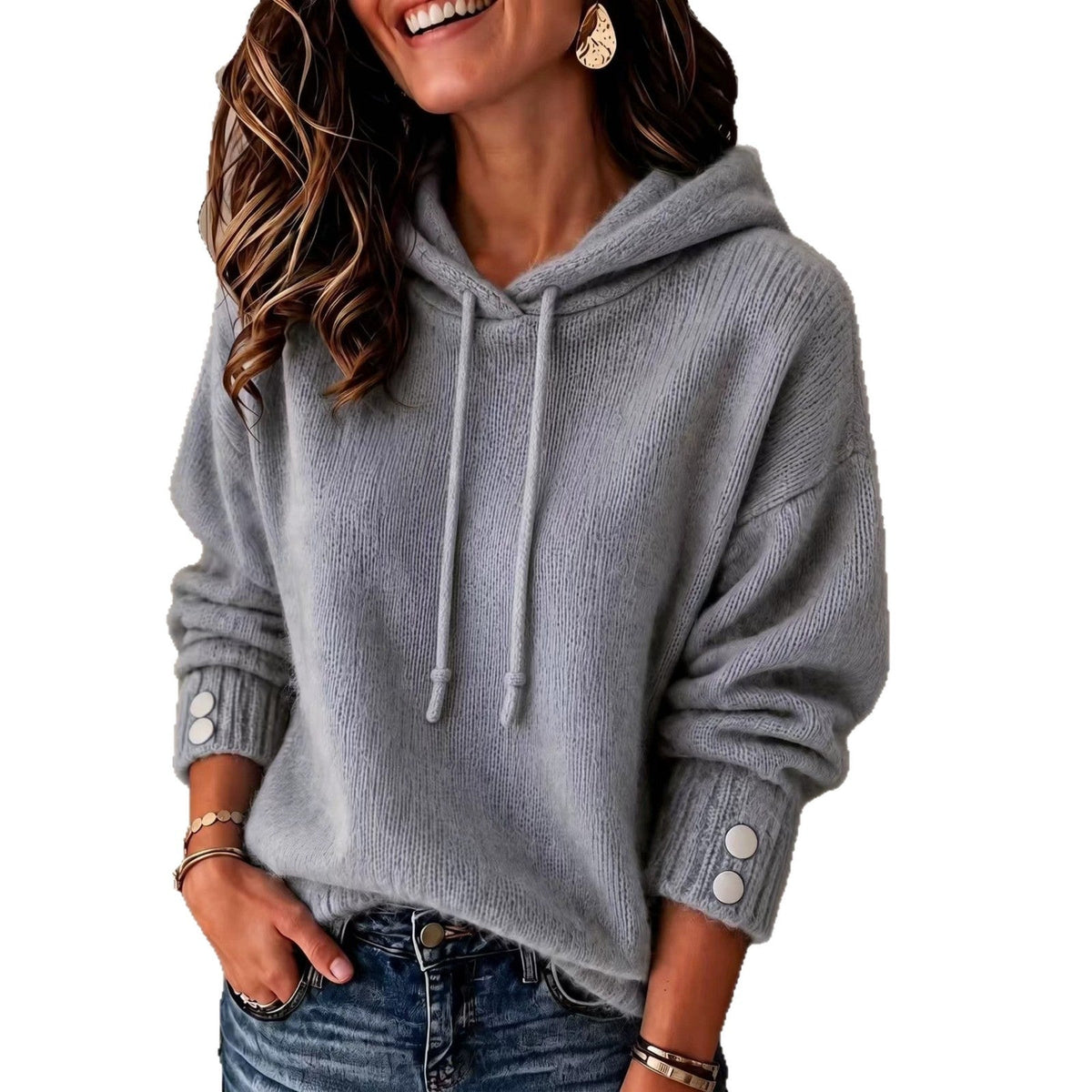 Women's hooded drawstring sweatshirt, loose-fit sweater by My Store in a casual style