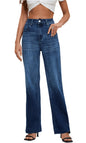 Back view of ETTELO high rise stretch denim jeans for women in navy blue by BACKUPMYFILESNOW®