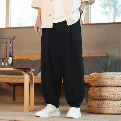 Retro loose-fit tapered casual pants for men in a relaxed silhouette; My Store brand.