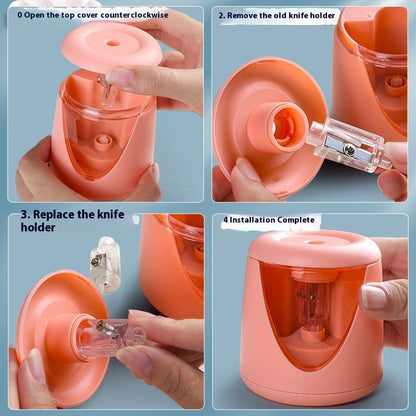Automatic cute children's portable electric pencil sharpener roll, colorful compact design with pencil slot and sharpener opening
