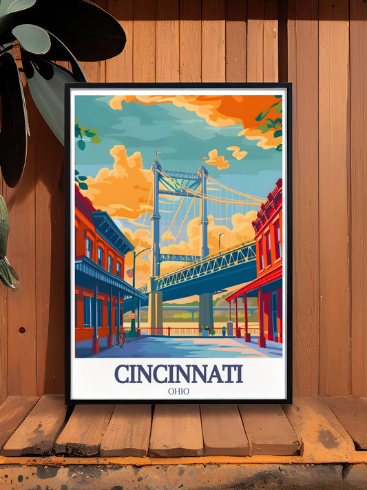 Cincinnati Travel Poster - Roebling Suspension Bridge Print - Roebling Point Wall Art - Cincinnati Poster Print - Ohio Artwork