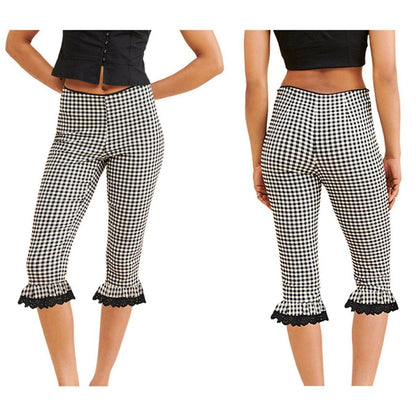 Women's plaid capri pants with lace flounce hem
