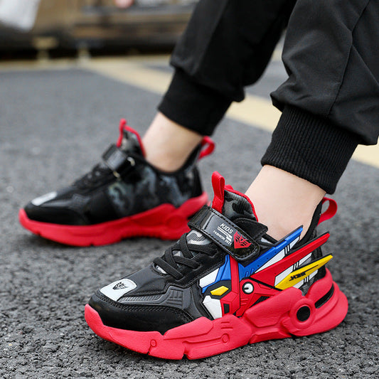 Children's leather running shoes with Velcro closure, casual sneaker style in medium and large sizes