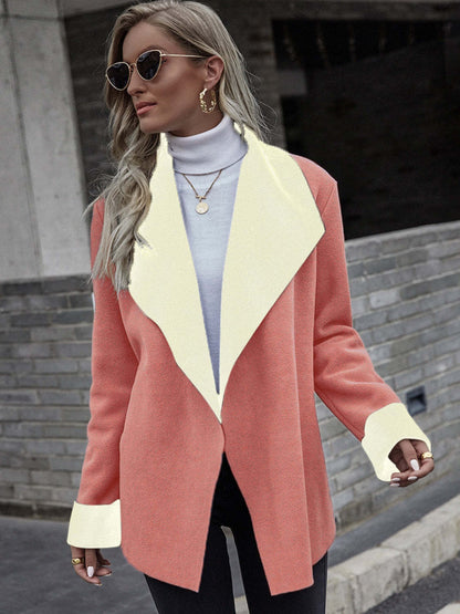 Notch-lapel contrast-color long-sleeve wool blazer by My Store, front view