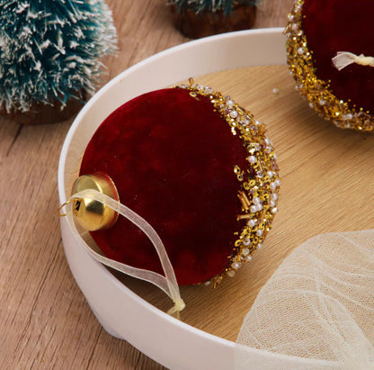 Burgundy flocking glass Christmas ball ornament with textured snow-like finish