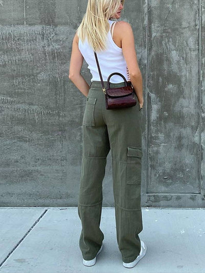 Vintage Wide Leg Cargo Pants for Women - Denim Trousers