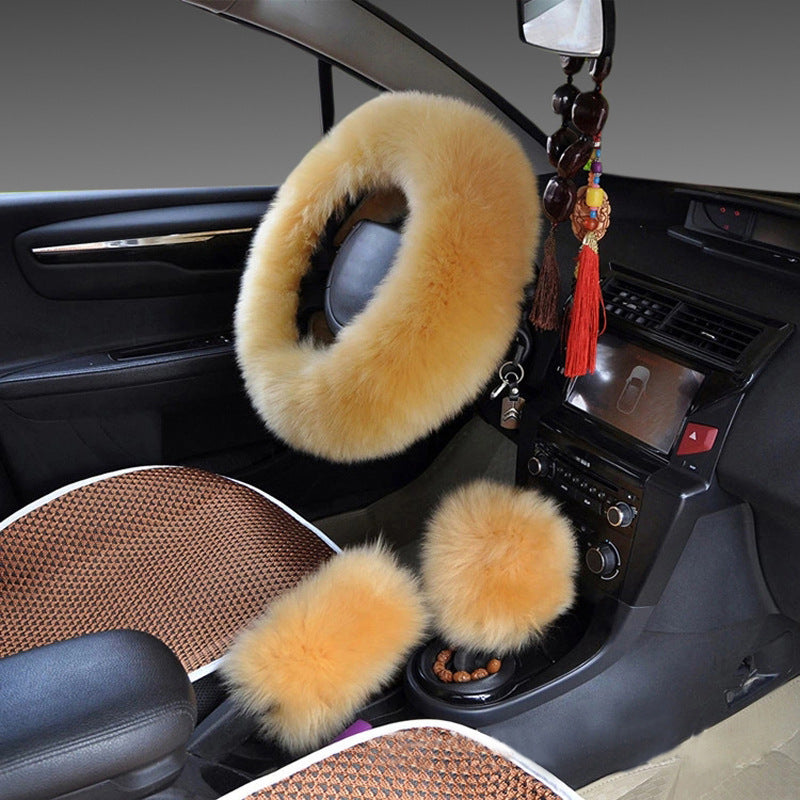 Wool steering wheel cover with long wool handle for car interior, My Store brand