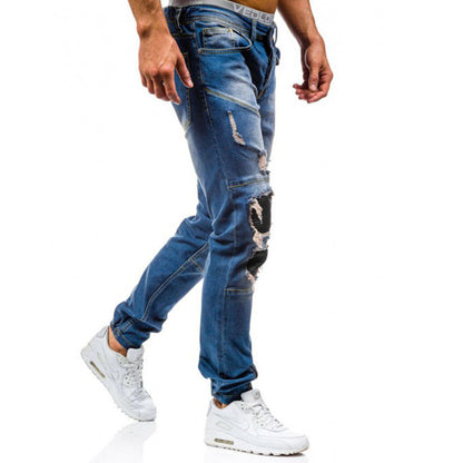 Men's fashion rip jeans by BACKUPMYFILESNOW® featuring distressed denim with ripped details and classic blue wash.