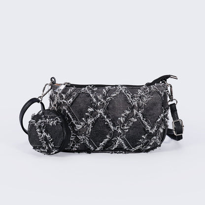 Blue denim crossbody bag from Skyflame GmbH, featuring adjustable strap and casual style, perfect for everyday use.