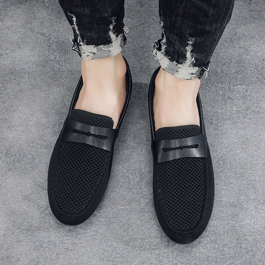 Men's summer Flyknit mesh breathable slip-on casual shoes in a lightweight low-top design
