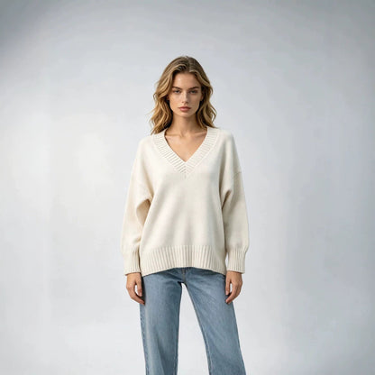 Women's loose-fit V-neck casual knit sweater by My Store