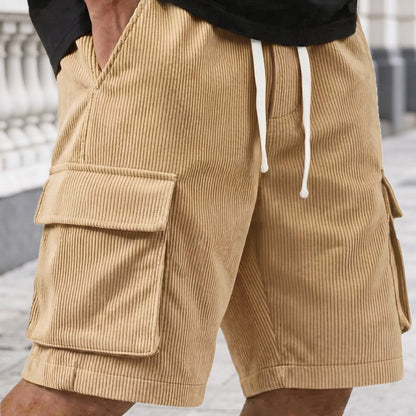 Corduroy utility shorts with elastic waist and drawstring waistband, front pockets